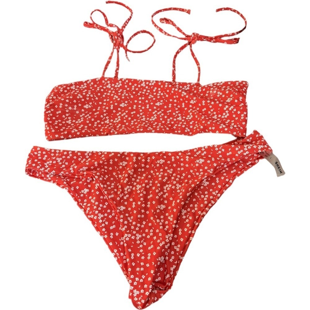 Shein Micro Floral Daisy Ditsy Red Cheeky Bikini Unpadded Swim Suit Large